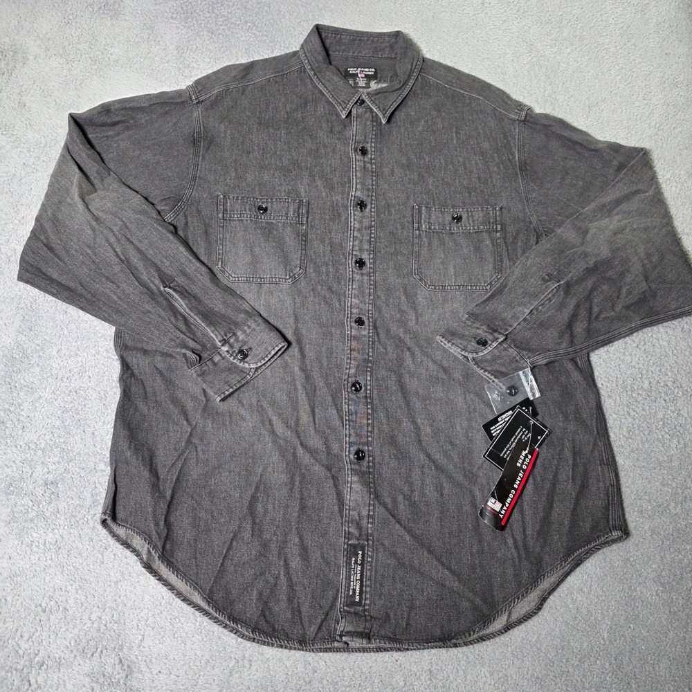 Polo Jeans Co Ralph Lauren Mens XL Denim Shirt Black Long Sleeve Button VTG 90s